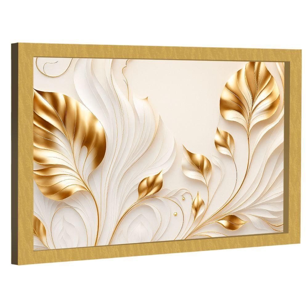 Quadros Decorativo Flores Douradas No Branco