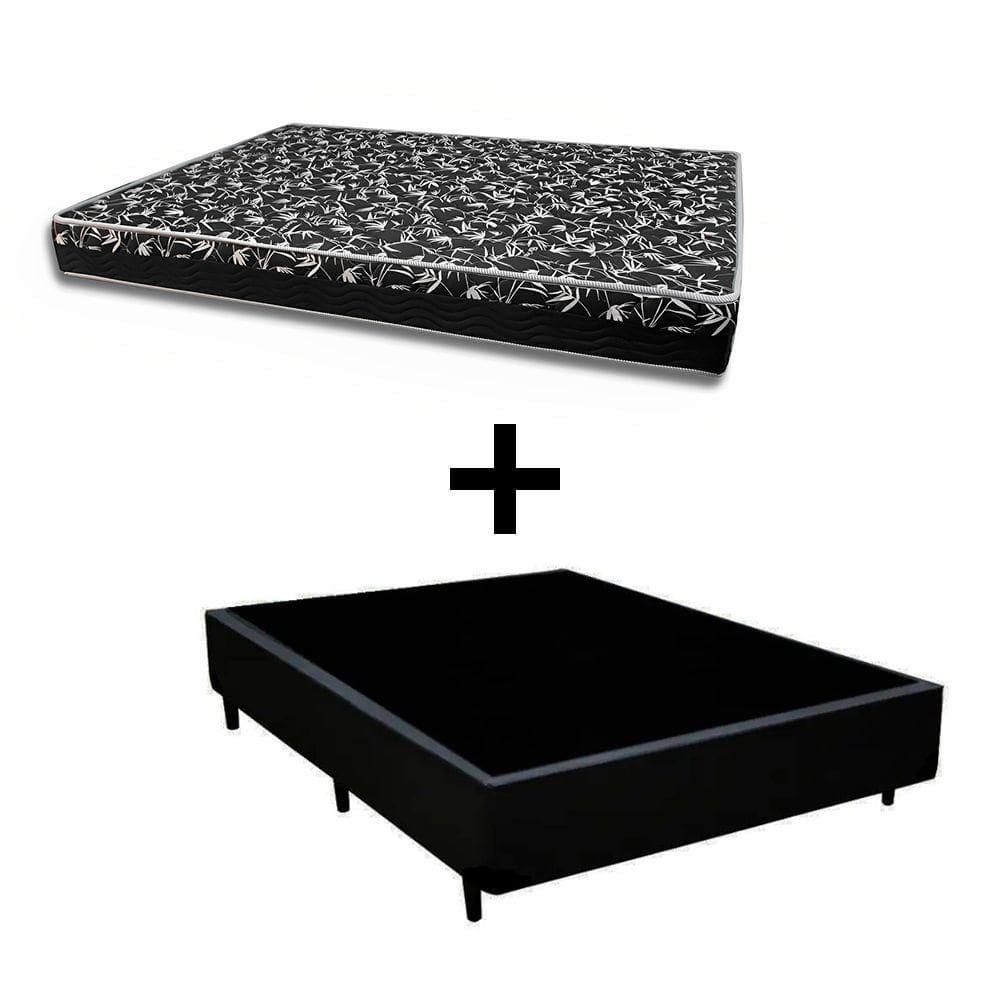 Cama Box Casal 138 Tecido Sintético Preto Com Colchão Belize Bello Box - D33 Preto 57x138x188