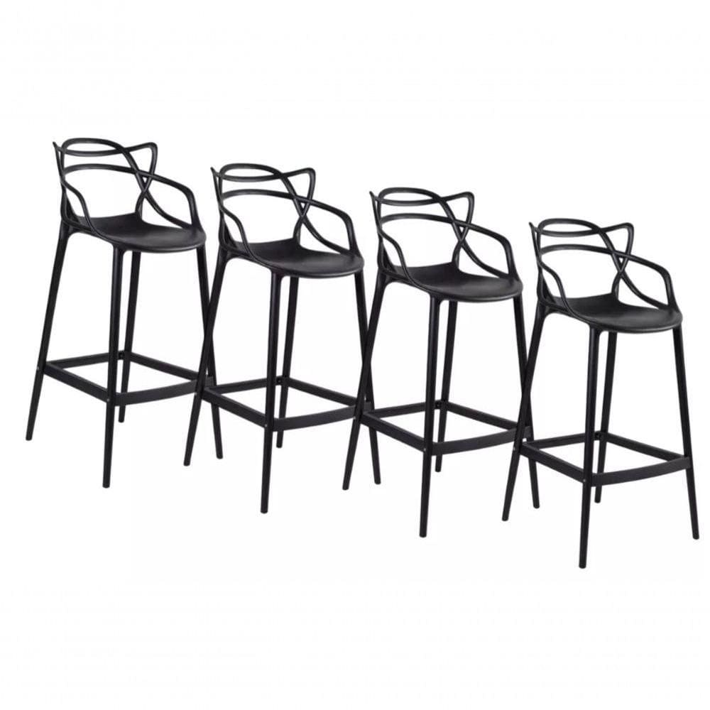 Kit Com 4 Banqueta Alta Allegra Masters 100% Polipropileno Preta