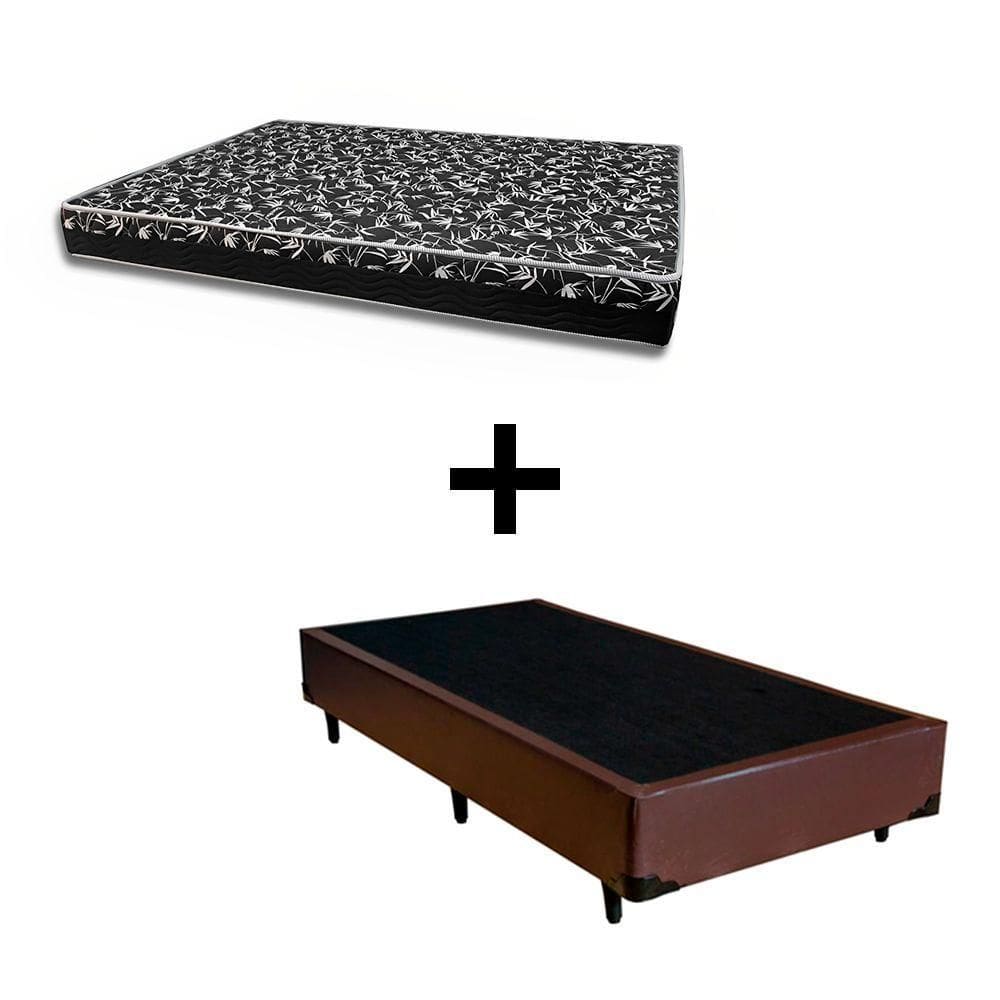 Cama Box Solteiro 88 Tecido Sintético Marrom Com Colchão Belize Bello Box - D33 Preto 57x88x188