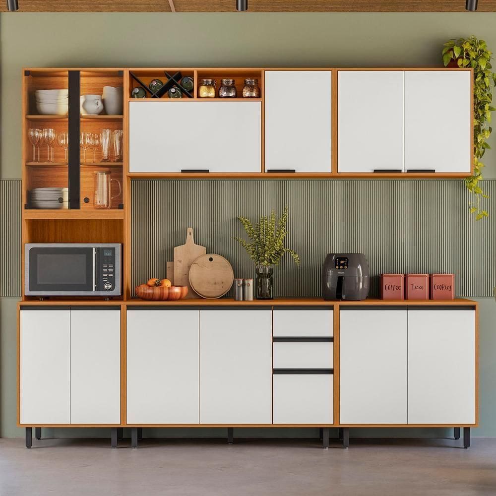 Armário De Cozinha Cp03 260cm Nala Freijó Uv/off Acetinado Z44 - Mpozenato