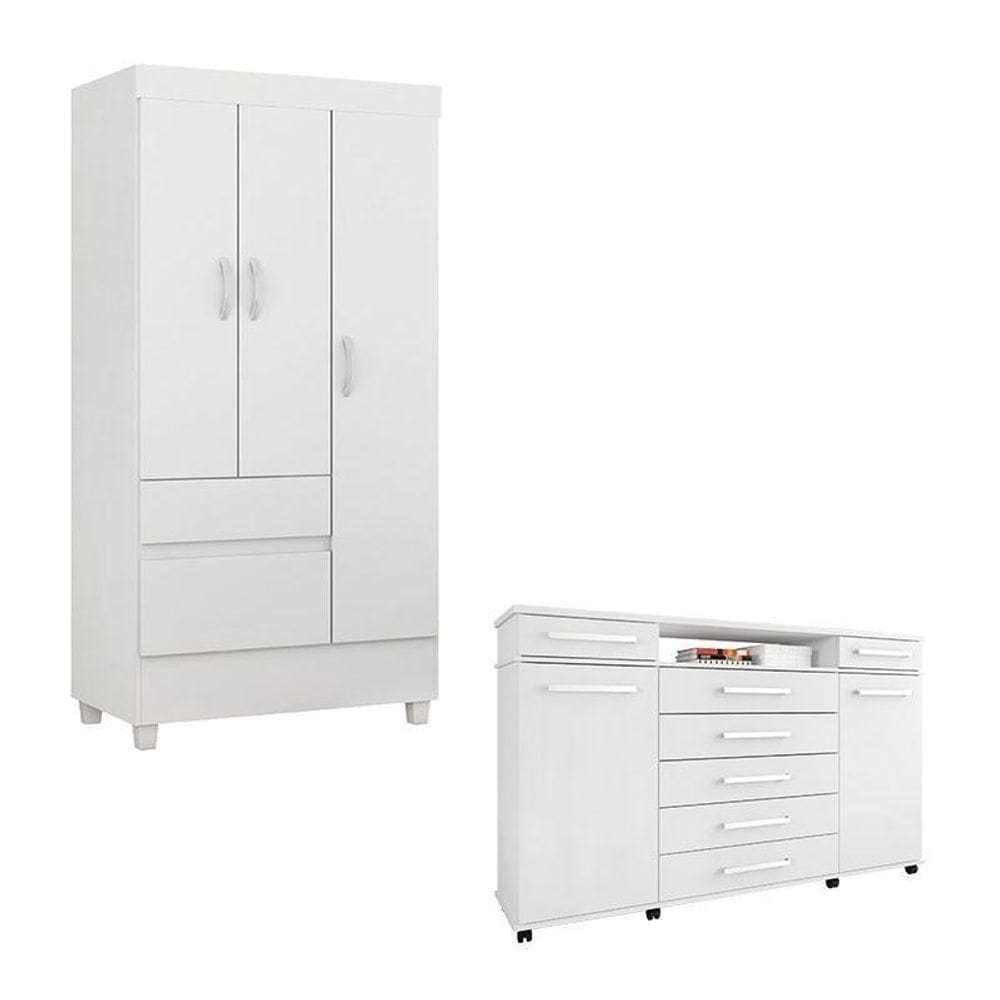 Cômoda London E Guarda Roupa Solteiro Branco - Demóbile