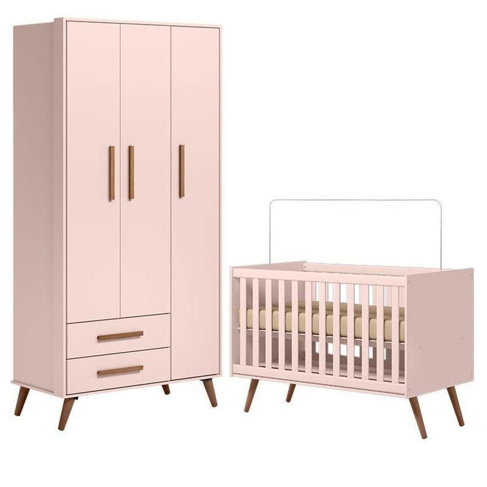 Berço Americano 3820 E Guarda Roupa Roupa 3830 Retrô Rosa - Qmovi