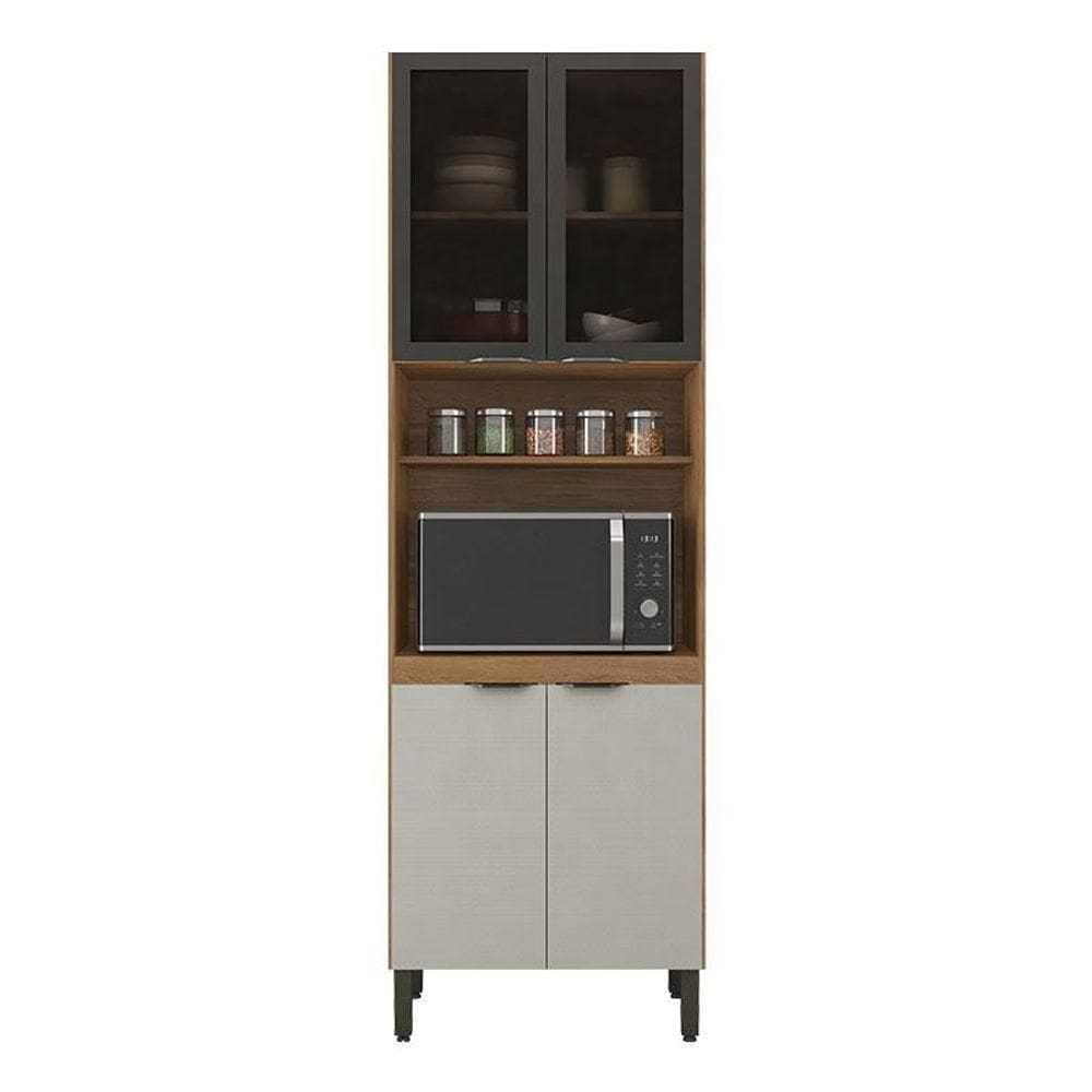 Armário Paneleiro Firenze Com Porta De Vidro Amêndola Touch Nude Tx - Demóbile