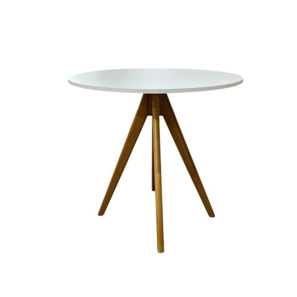 Mesa Redonda 90cm Com Pés De Madeira Mel/branco