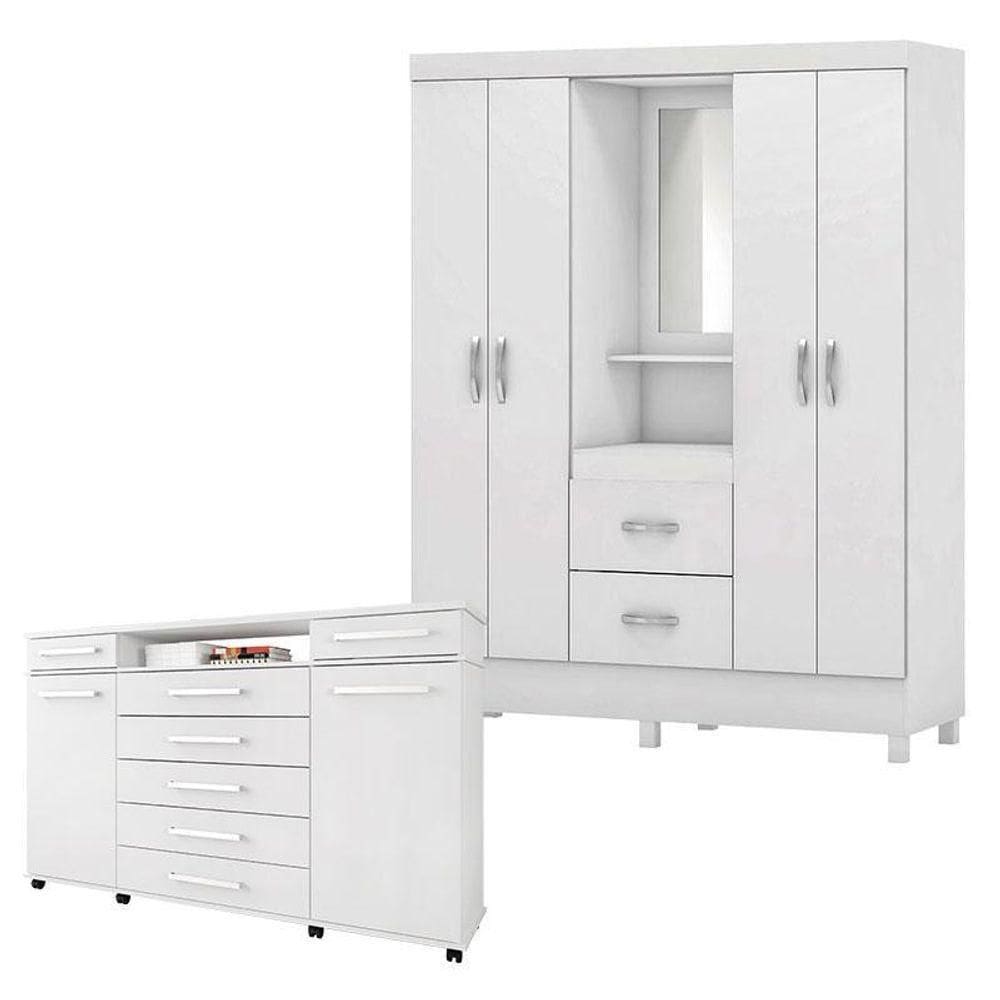 Cômoda London E Guarda Roupa Casal Lord Branco - Demóbile