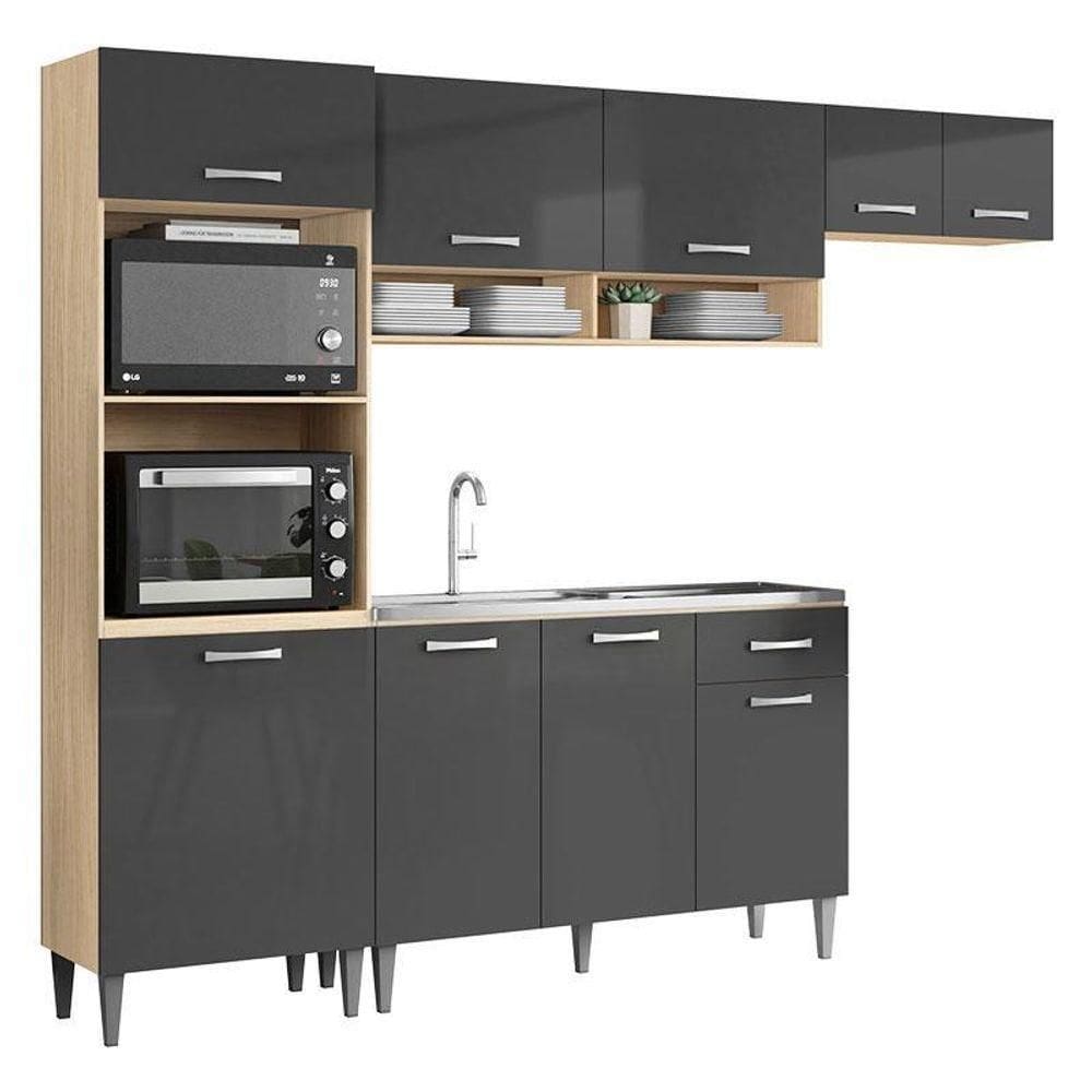 Kit Cozinha Atenas Com Balcão De Pia Avena Grafite - Aramóveis