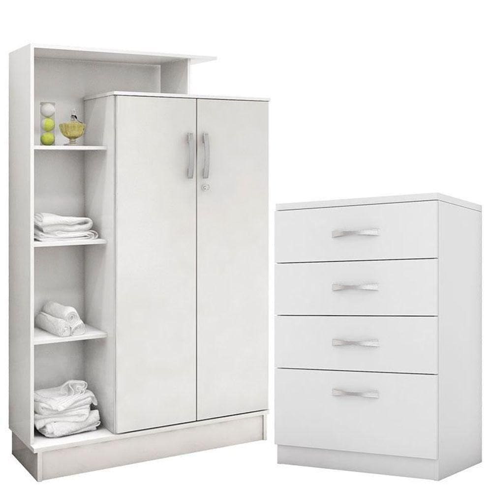 Cômoda Astral E Armário Multiuso Elite Branco Brilho - Demóbile