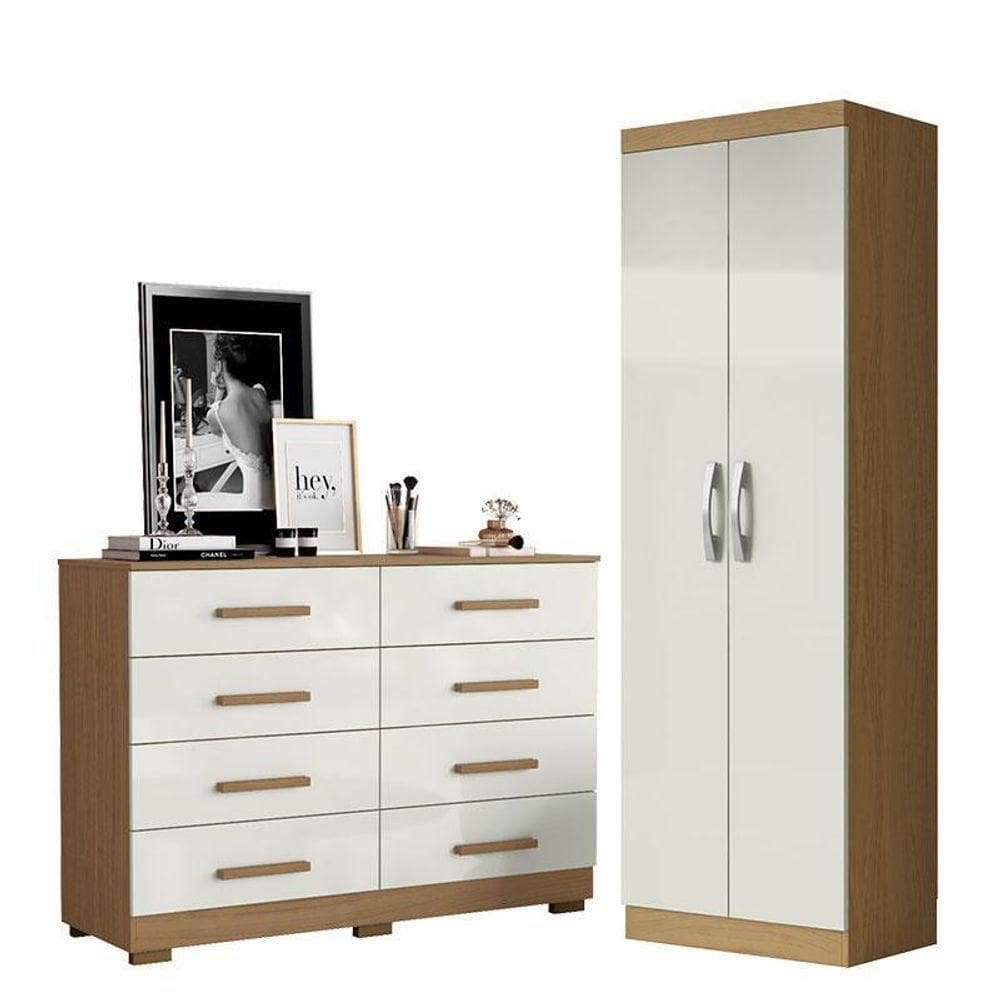 Cômoda 8 Gavetas 2014148 E Armário Multiuso New 2000192 Atacama Off White - Aramóveis