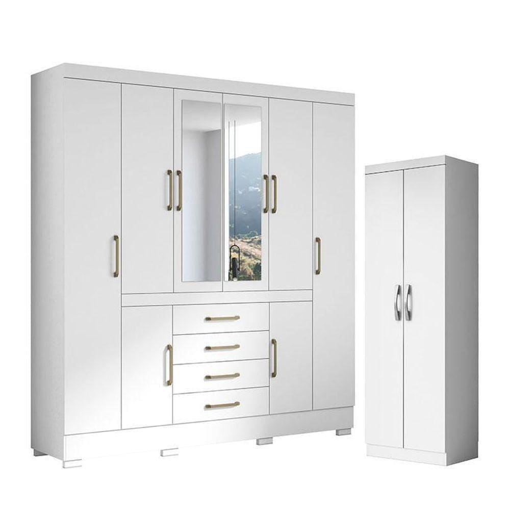 Guarda Roupa Casal Nápole 2045149 E Armário Multiuso New 2000192 Branco - Aramóveis