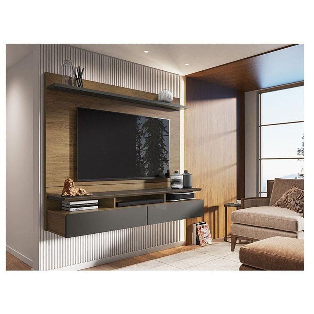 Painel Para Home Suspenso Ambiente Noruega Freijó Grafite Perolizado - Móveis Leão