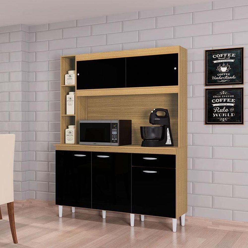 Cozinha Ambiente Kit Duda 140 Cm Damasco Preto – Poquema
