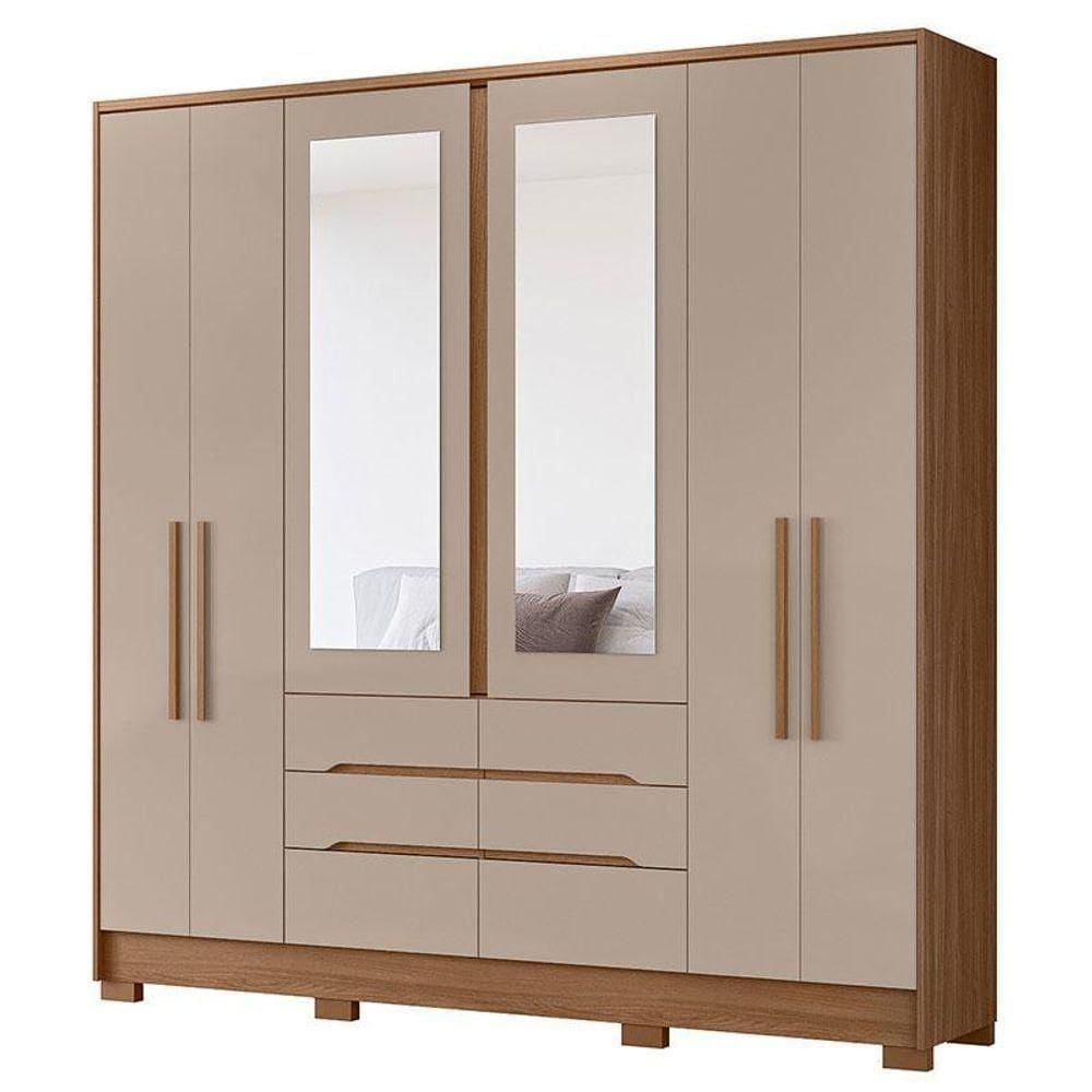 Guarda Roupa Casal San Francisco 6 Portas Carvalho Fendi Com Espelho - Moval