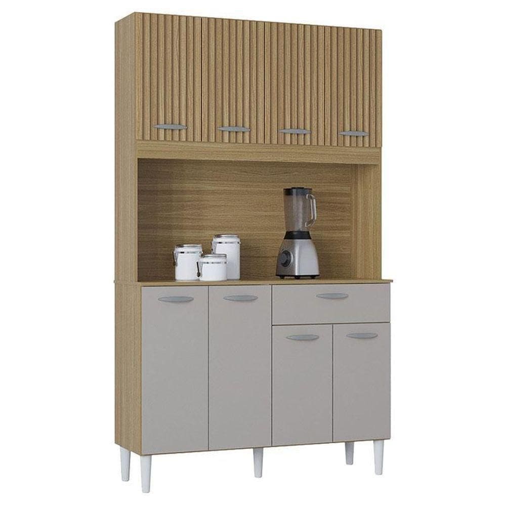 Cozinha Kit Cassia 8 Portas Damasco Ripado Off White- Poquema