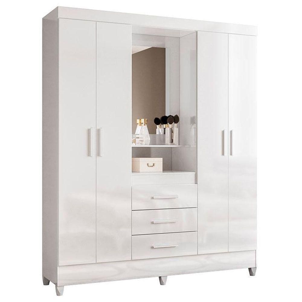 Guarda Roupa Casal Capelinha Capri 4 Portas Branco Com Espelho - Moval