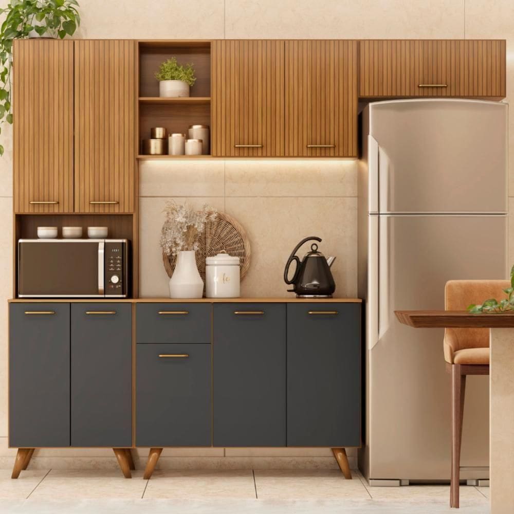 Cozinha Compacta Amélia Freijó Uv/ripado/grafite Acetinado Z44 - Mpozenato