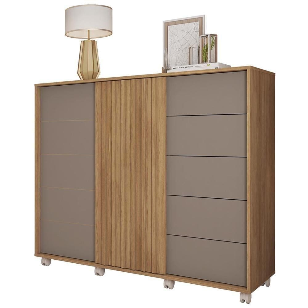 Cômoda Sapateira Com Rodízios Pegasus Buriti/fendi - Caemmun