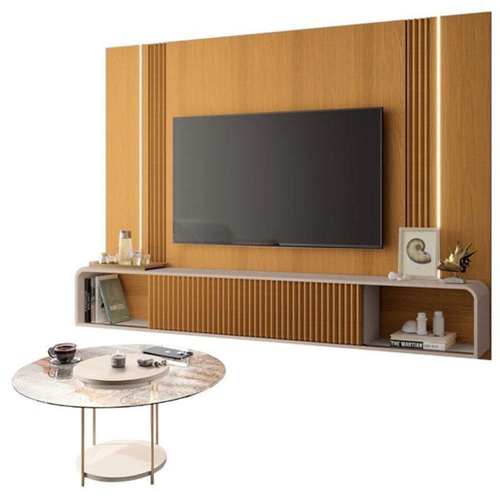 Home Suspenso Cinamomo Off White E Mesa De Centro Sky Com Tampo De Vidro Off White- Hb Móveis