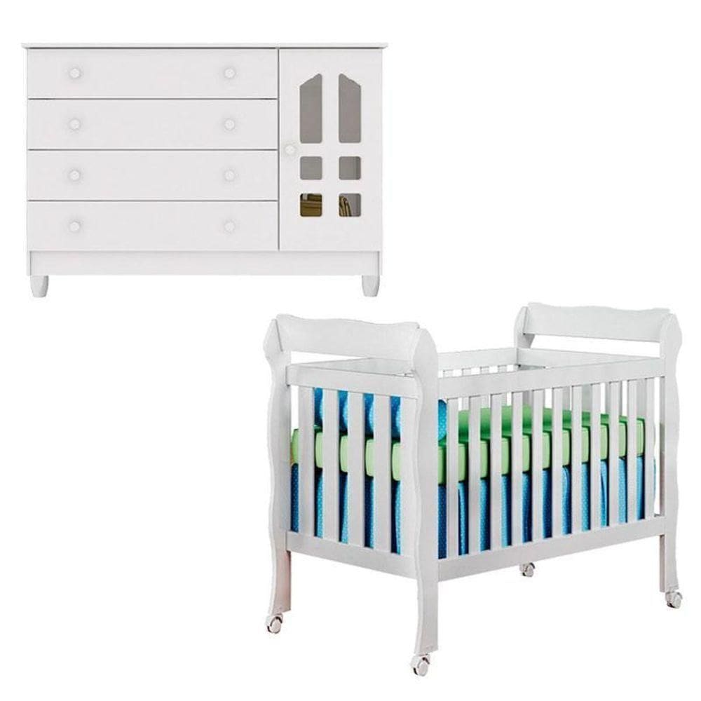 Berço Americano Lila E Cômoda Gran Selena Branco Brilho - Carolina