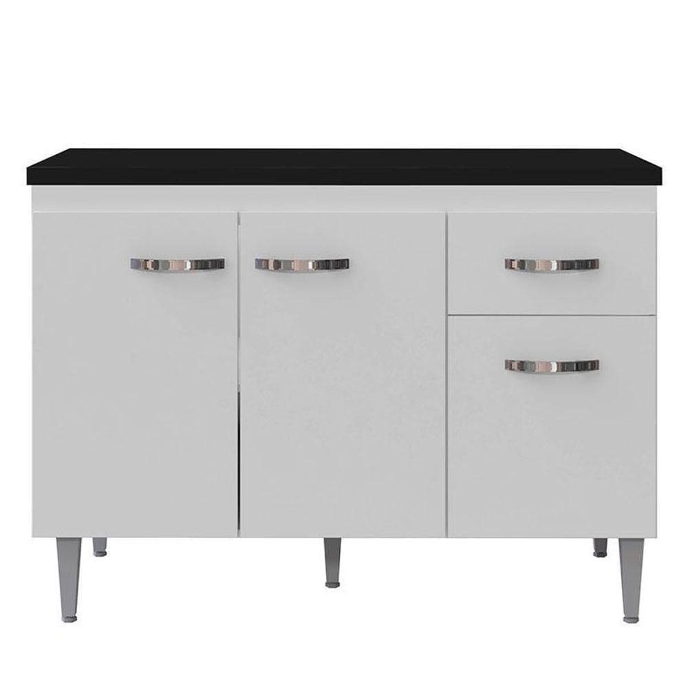 Balcão De Cozinha Gabriela Branco Com Tampo 120 Cm Preto Fosco - Ajl