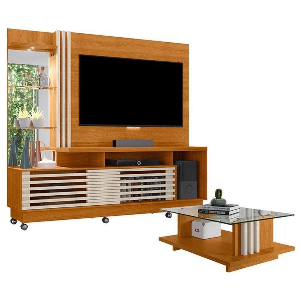 Estante Home Theater Com Rodízios E Mesa De Centro Frizz Plus Cinamomo Off White – Madetec