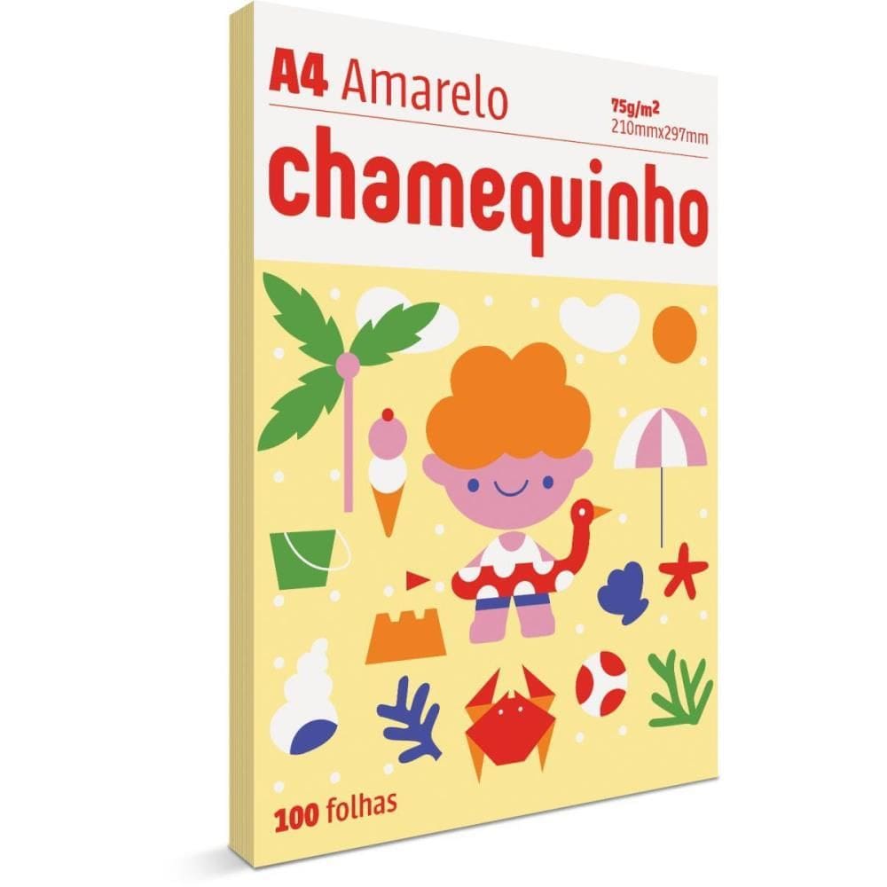 Papel Sulfite A4 Colorido Chamequinho 75g Amarelo 100fls