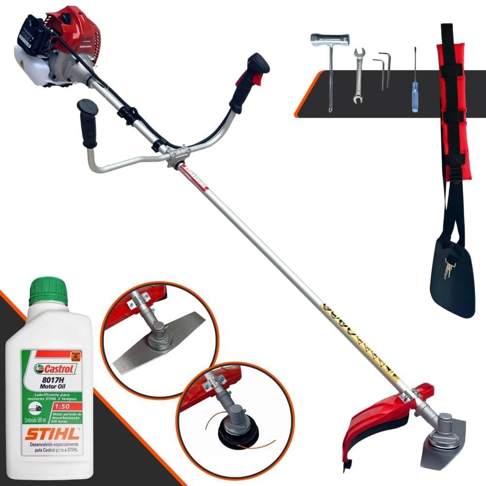 Roçadeira Lateral À Gasolina Kawashima BCJ431L 43cc 1,7HP de Potência 2 Tempos Alta Rotação Completa Com Carretel + Faca 2 Pontas + ÓLEO STIHL 8017
