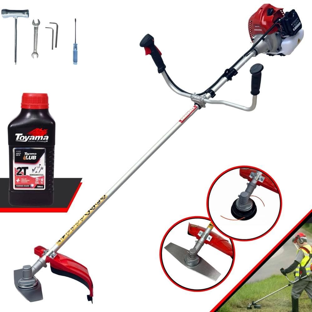 Roçadeira Podador de Grama Kawashima BCJ431-L À Gasolina 43cc 1,7HP Alta Rotação Completo Com Carretel de Nylon + Faca 2 Pontas + ÓLEO TOYAMA 2T