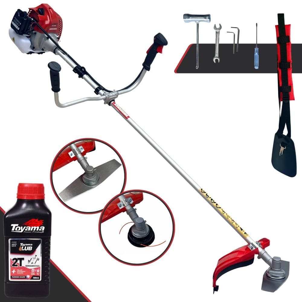 Roçadeira Lateral Kawashima BCJ431L À Gasolina 2 Tempos 43cc 10.000rpm 1,7HP de Potência Completo Com Lâmina Facão + Carretel Nylon + ÓLEO TOYAMA FG50
