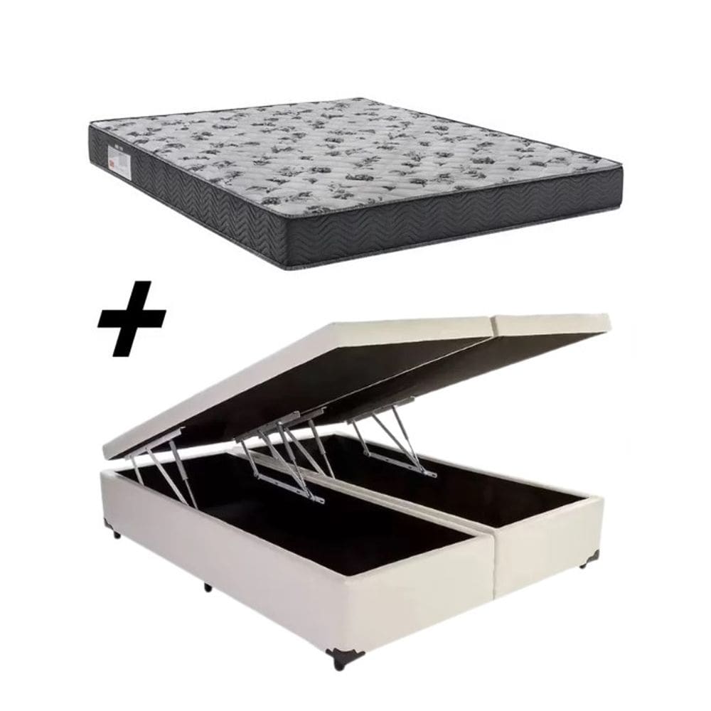 Cama Box Baú Casal Bipartido Branco Colchão ISO 100 D33 - Ortobom