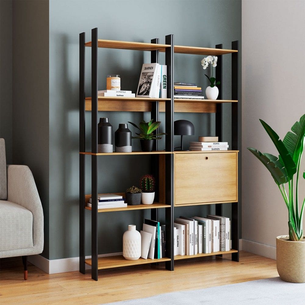 Estante para Livros Barcelos 1 Porta 8 Prateleiras Marrom/Preto - Pnr Móveis