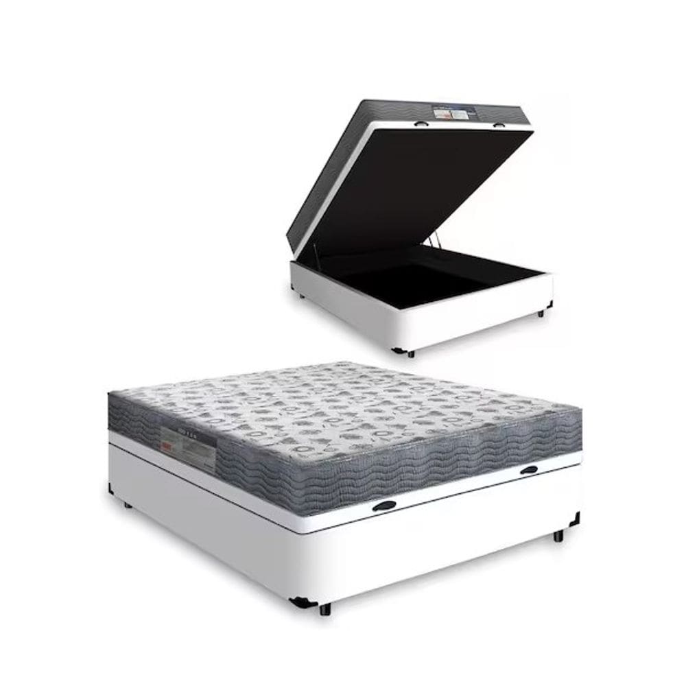 Cama Box Baú Casal Branco Colchão ISO 100 D33 - Ortobom