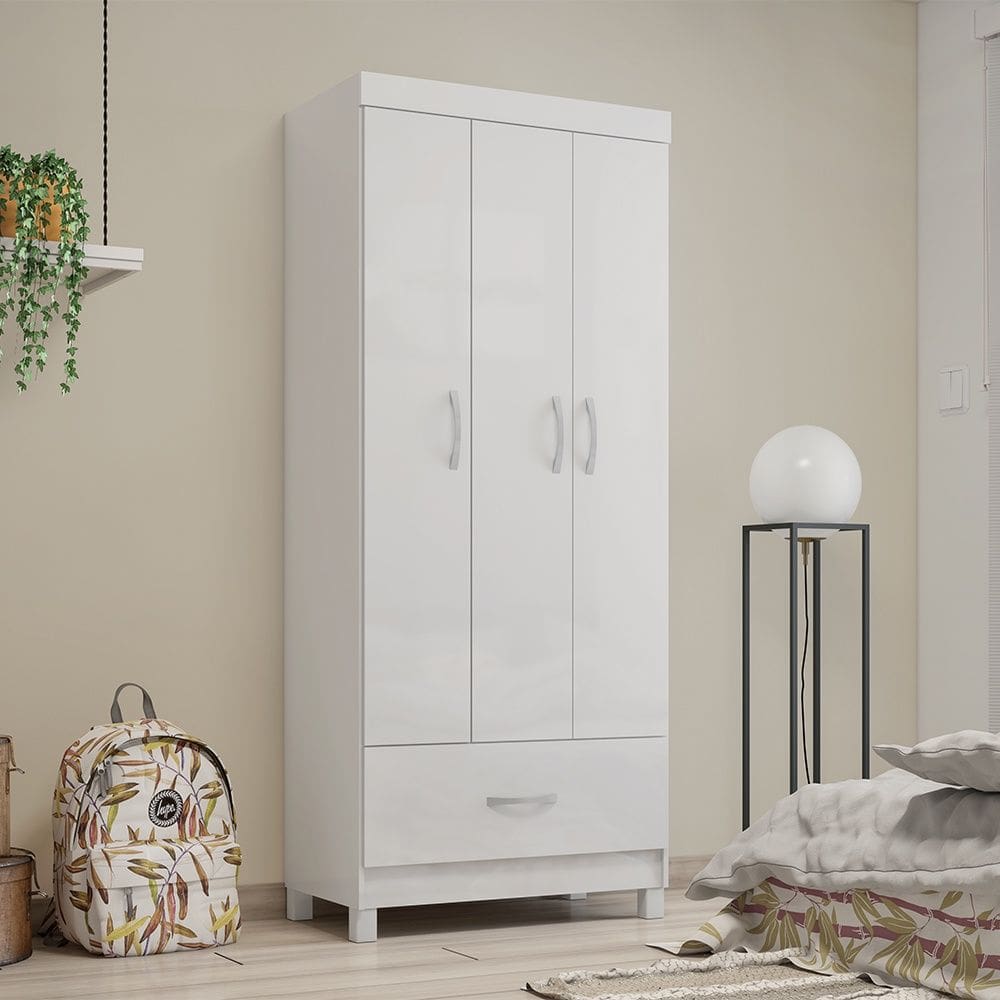 Guarda Roupa Roupeiro 03 Portas Prince Branco Demóbile