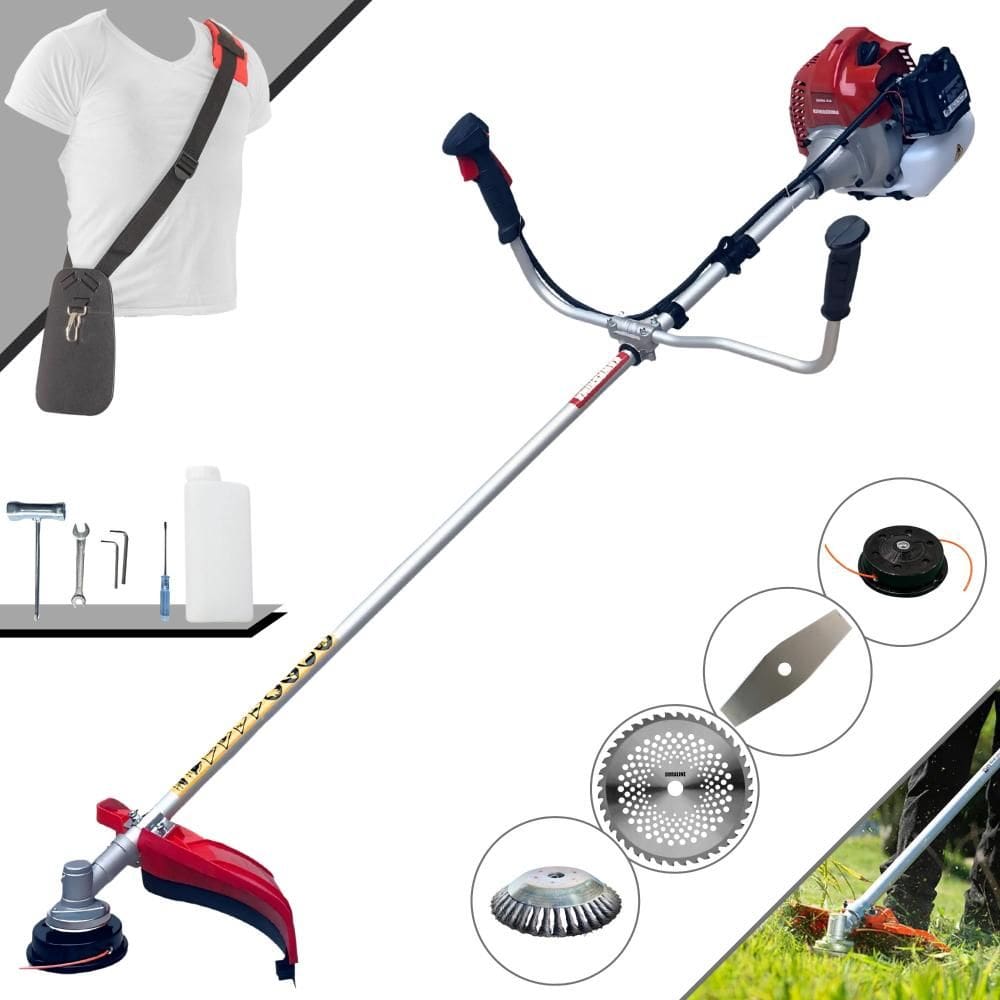 Roçadeira Lateral Kawashima BCJ431L À Gasolina 43cc 1,7HP Multifuncional Com Carretel e Faca 2 Pontas + EXTRA Faca 40 Dentes e Escova de Aço Circular