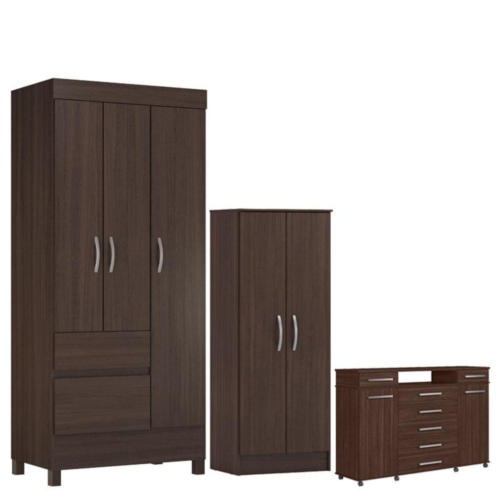 Guarda Roupa Solteiro Wind com Multiuso Viena com Cômoda London Café - Demóbile