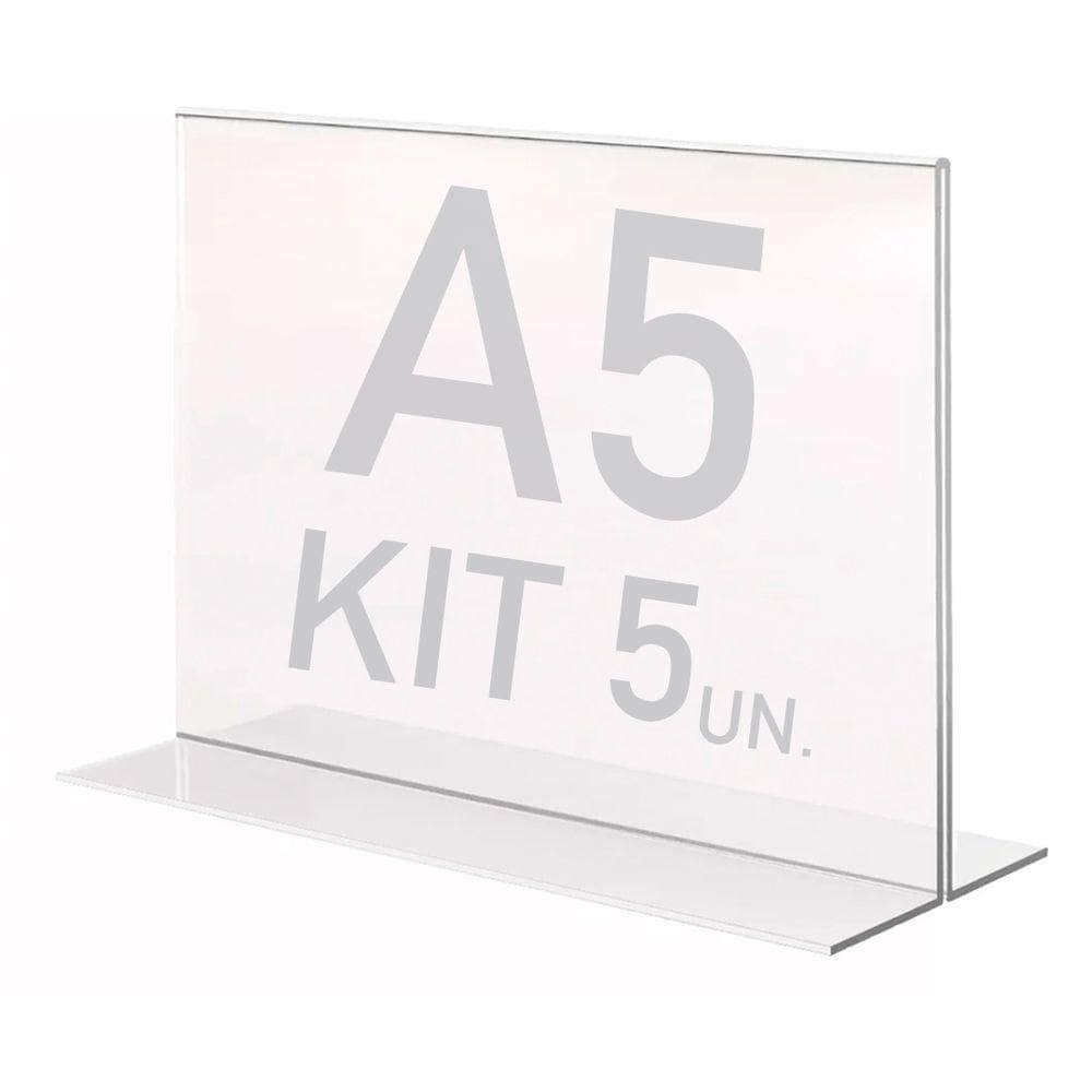 Display Expositor T A5 15x21cm Horizontal Acrílico Ps 5 Pçs