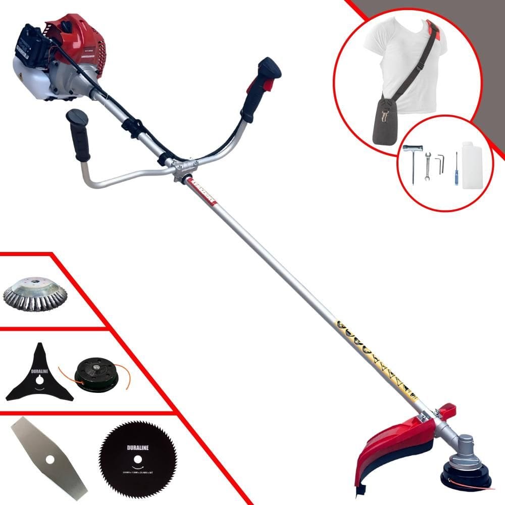 Roçadeira Robusta Kawashima BCJ431L À Gasolina 43cc 1,7HP 5 Opções de Corte Com Facas 2 Pontas, 3 Pontas, 80 Dentes, Escova de Aço e Carretel de Nylon