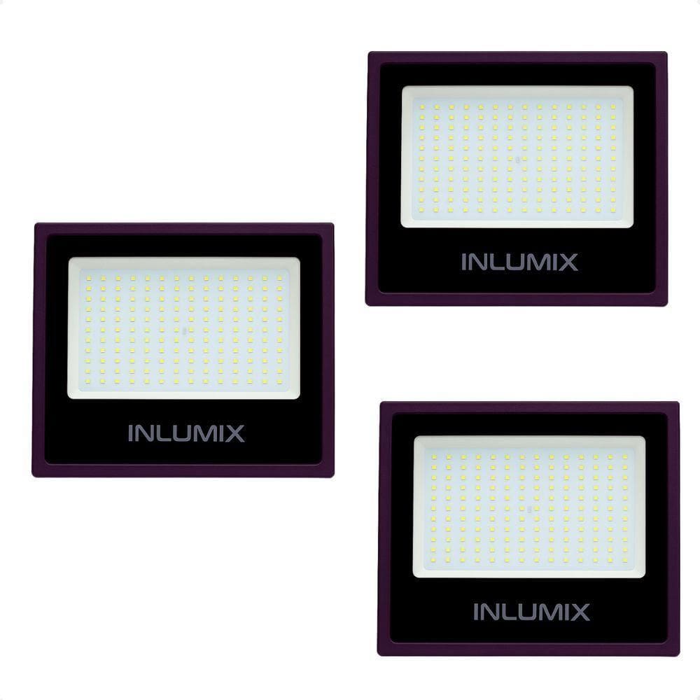 Kit 3 Refletor Holofote De Led 50w Branco Frio 6500k Preto 110/220v