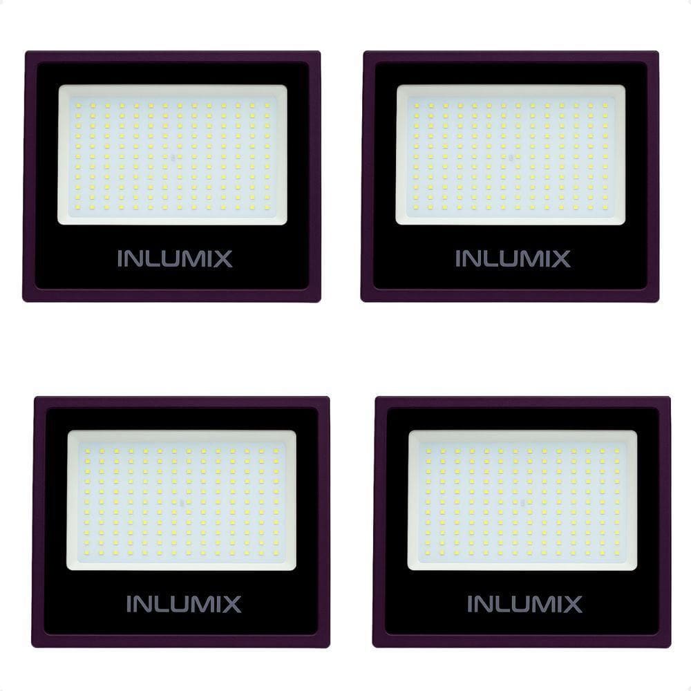 Kit 4 Refletor Holofote De Led 50w Branco Frio 6500k Preto 110/220v