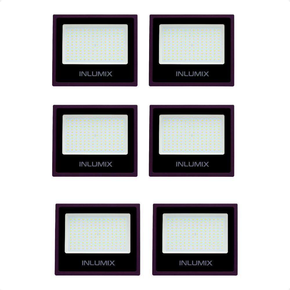 Kit 6 Refletor Holofote De Led 50w Branco Frio 6500k Preto 110/220v