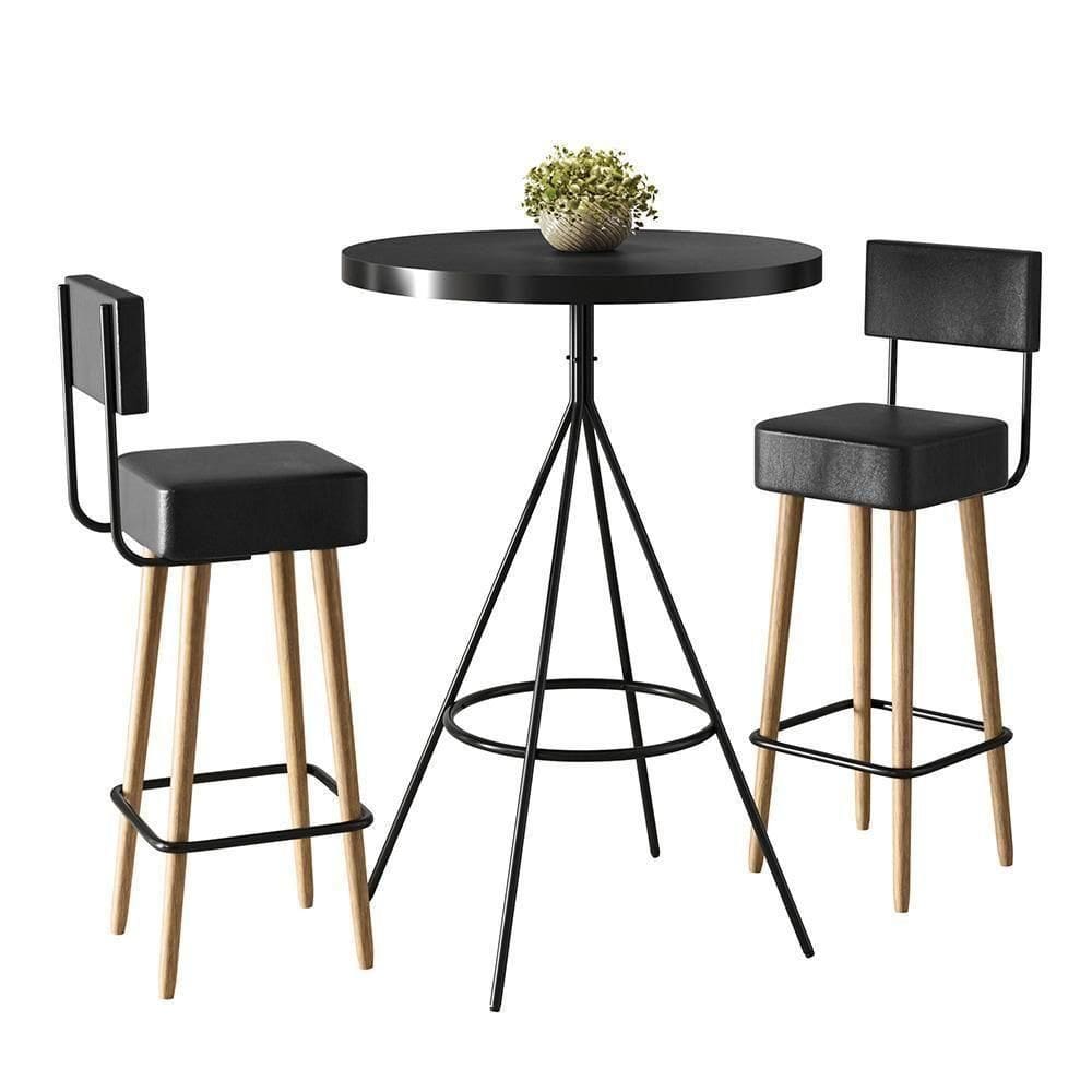 Conjunto Mesa Bistrô Viena E 2 Banquetas Barcelona 96cm Preto - Salaone Preto