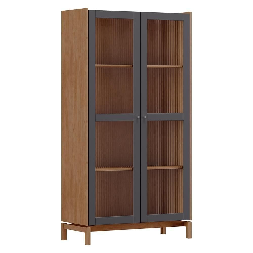 Cristaleira Barcelona 190cm 2 Portas Tauari/concret Com Vidro Canelado - Finestra Móveis Tauari/concret