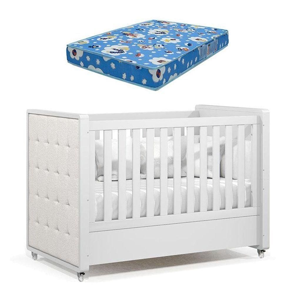 Berço Americano Tutto New Branco Acetinado Com Capitonê New Boucle E Colchão Ortobom - Matic