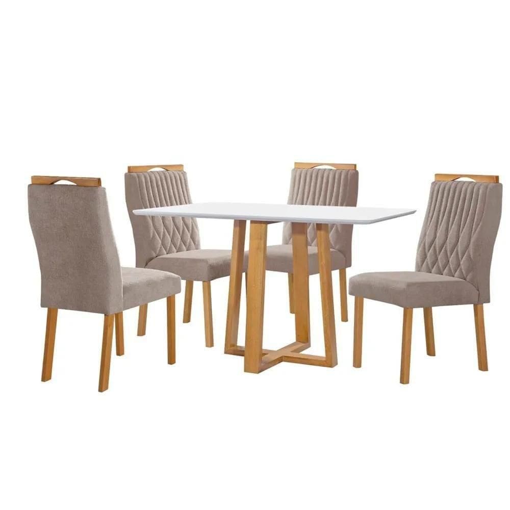 Conjunto De Mesa De Jantar Pedro Com 4 Cadeiras Gênova Veludo Bege