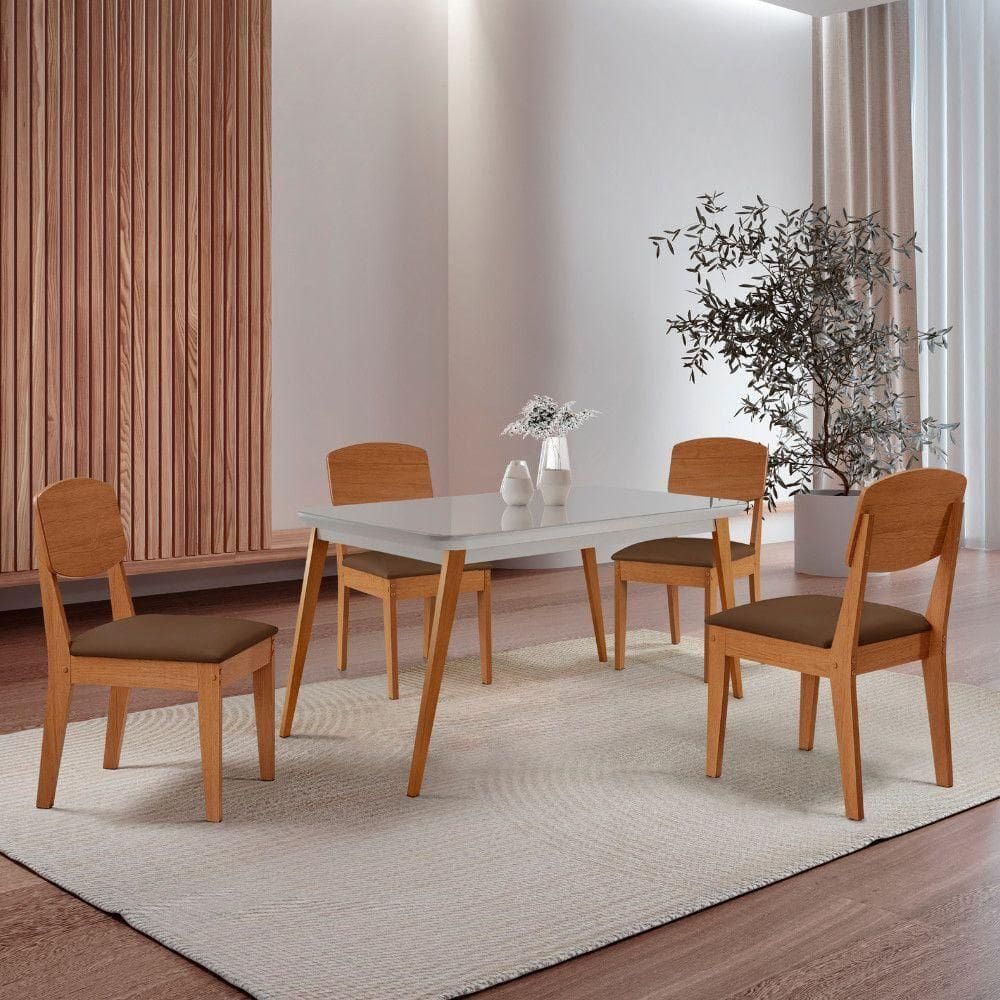 Mesa De Jantar Copper 120cm Tampo Mdf Vidro 4 Cad Copper Veludo Marrom/nat/off/serig. Off