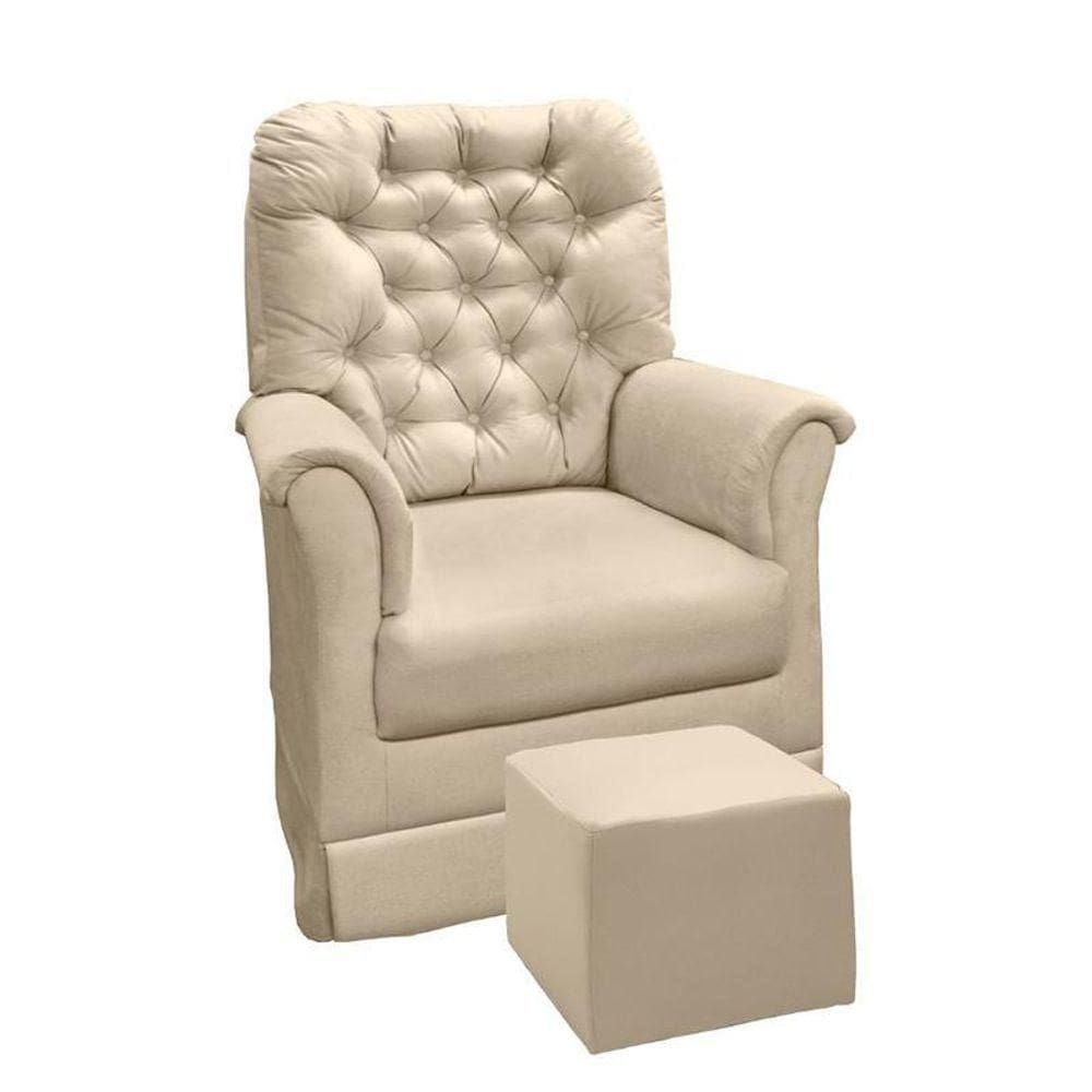 Poltrona De Amamentação Agatha Com Balanço E Puff Suede Bege - Phoenix Baby Suede Bege