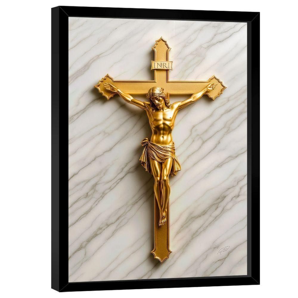 Quadro Decorativo Jesus Na Cruz Dourado