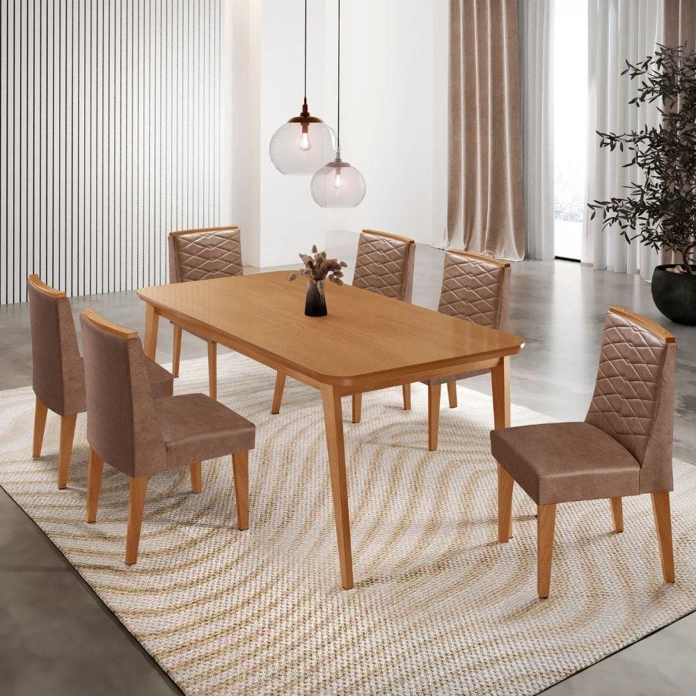 Mesa De Jantar Copper 180cm Tampo Mdf Com 6 Cadeiras Eloise Tork//