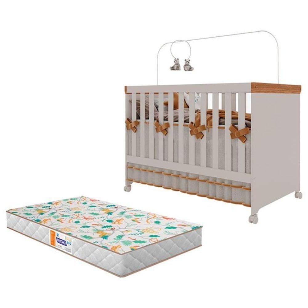 Berço Americano Mini Cama Antonella Off White Caramelo Com Colchão Gazin – Canaã