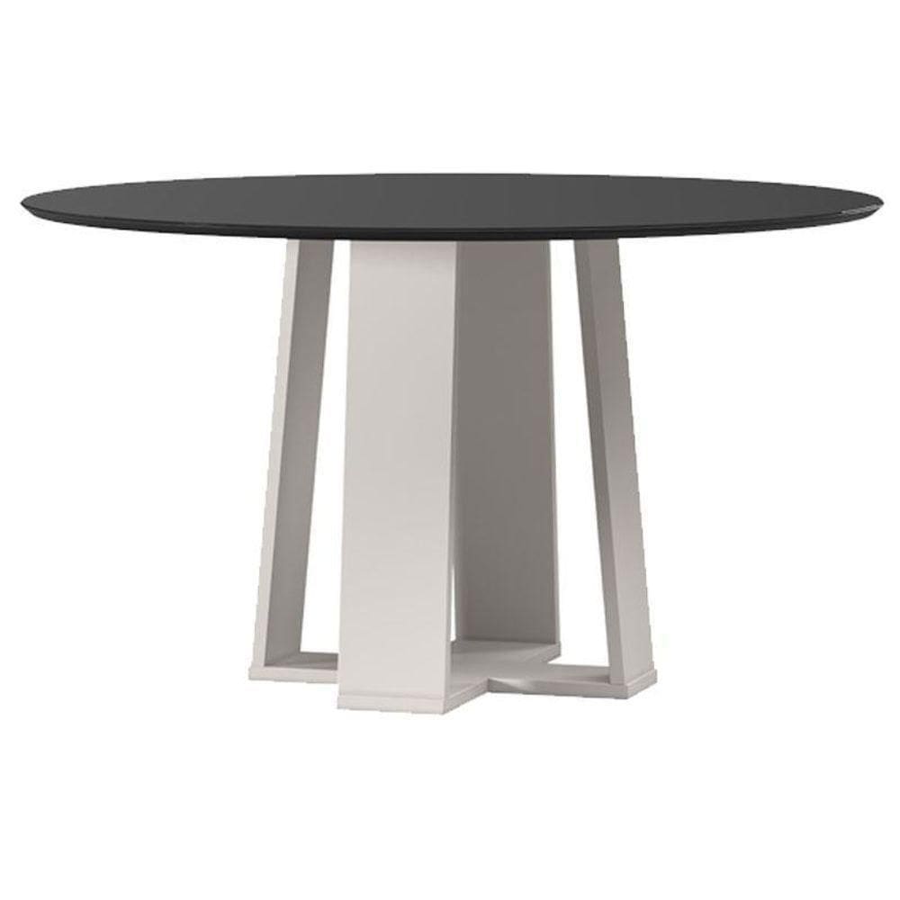 Mesa De Jantar Isabela 135x135 Cm Com Vidro Off White Preto – New Ceval